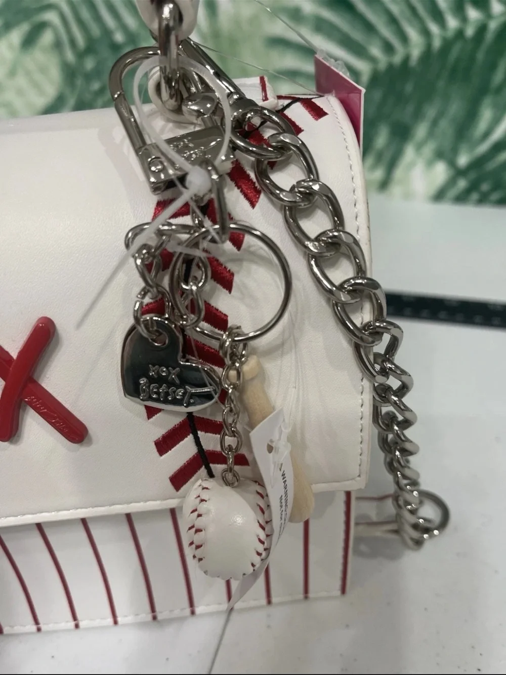 Betsey Johnson White & Red Baseball XOX Crossbody Satchel